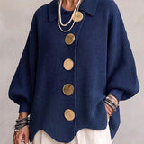 Isadora | Oversized Cardigan med Krave og Store Metalknapper