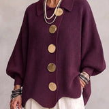 Isadora | Oversized Cardigan med Krave og Store Metalknapper